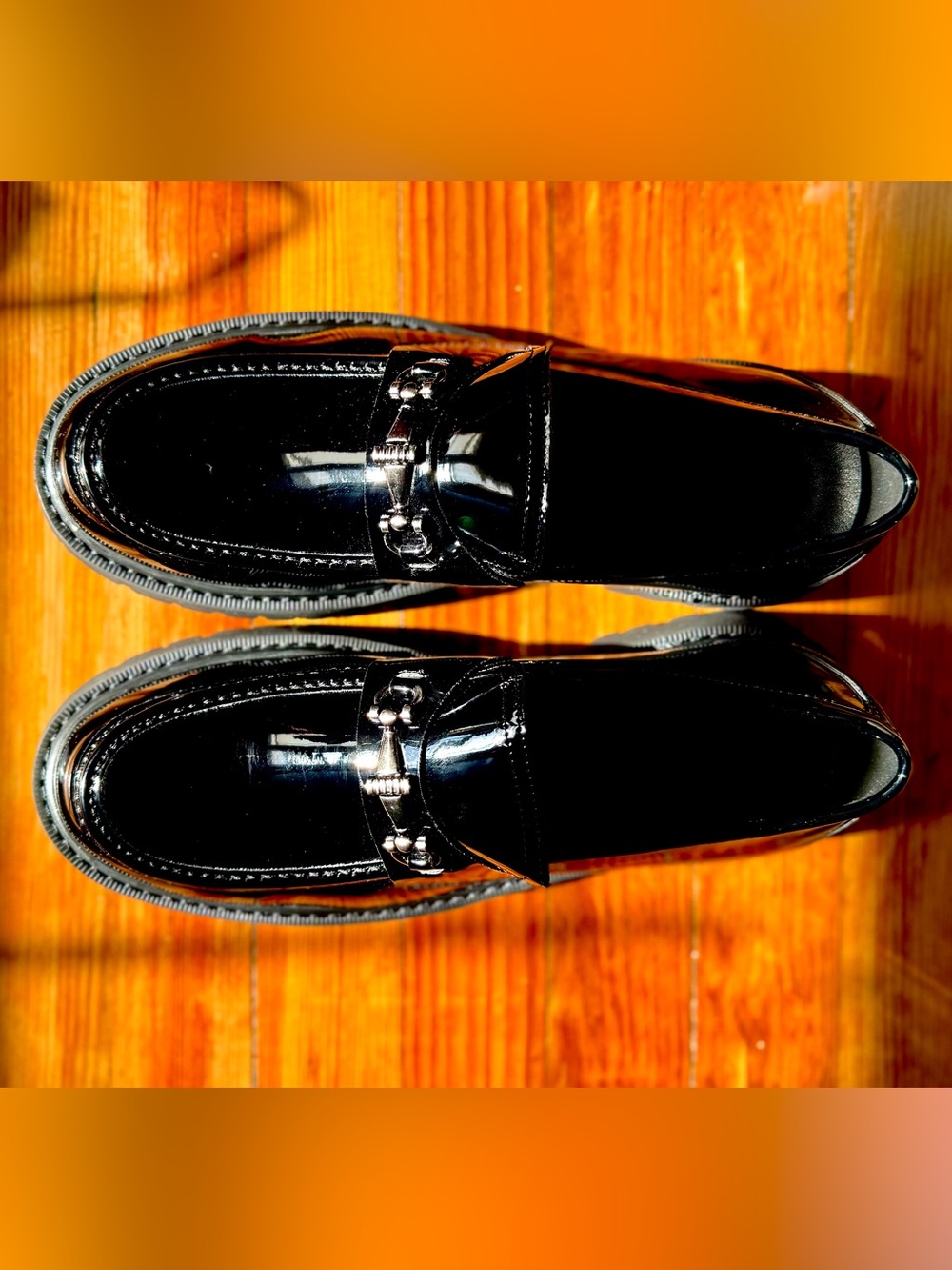 Men's Black Shiny Synthetic Leather Chunky Loafer Shoes Size 10.5 - Picture 5 of 5